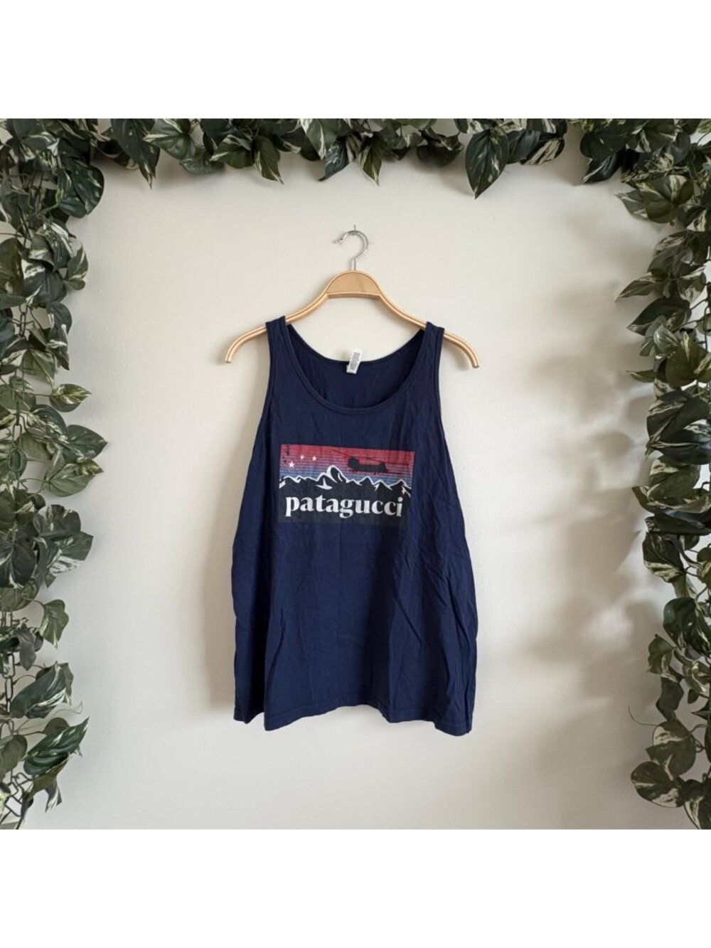 Bella + Canvas Patagucci Sleeveless Graphic Scoop Neck Tank Blue Men’s Sz L